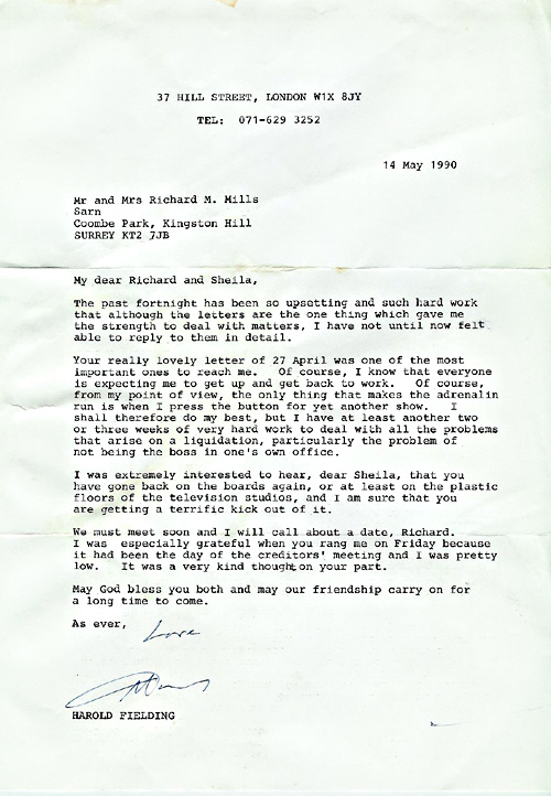 Harold Fielding letter