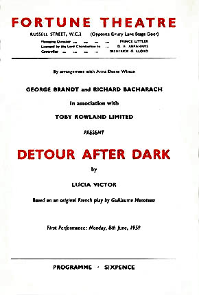 Detour After Dark theatre poster - Fortune Theatre starring William Franklyn, Moira Redmond,