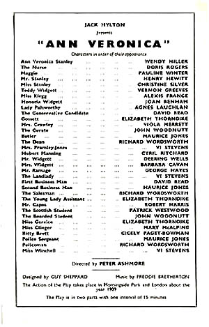 Ann Veronica Cast list with Wendy Hiller